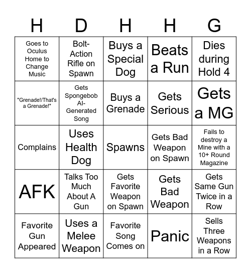 Hot Dogs, Horseshoes, and Hand Grenades Bingo Card