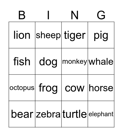 Los Animales Bingo Card