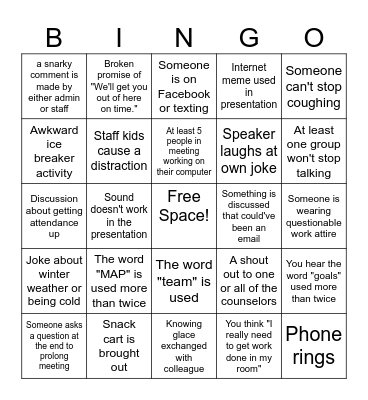 Opening Day Faculty Meeting BINGO Card