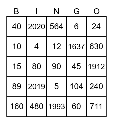 T&A Bingo Card