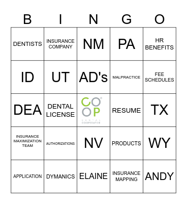 DENTAL CO OP BINGO Card