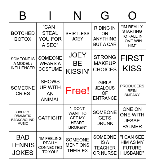 BACHELOR Bingo Card