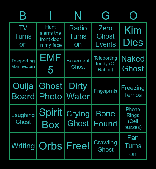 Phasmophobia Bingo Card