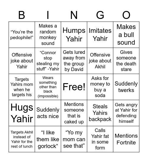 Connor Bingo Card