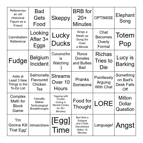 BadBoyHalo 6x6 Bingo Card