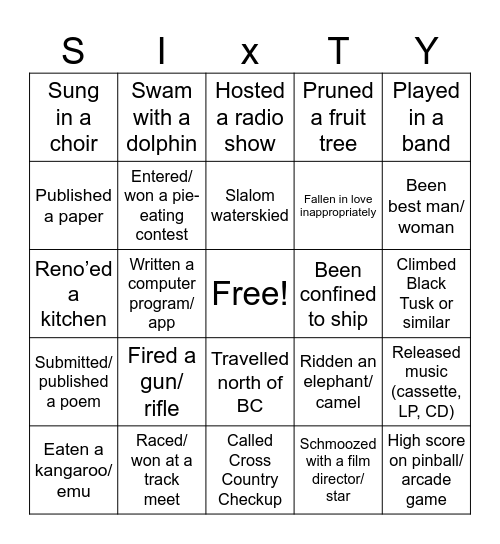 Mike's 60th Bingo Card