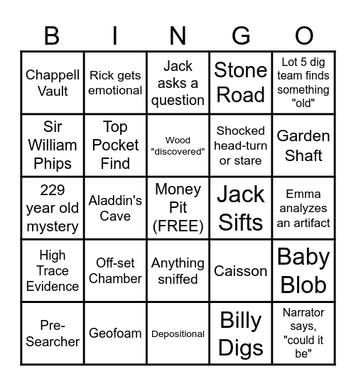 Curse of Oak Island Bingo Card