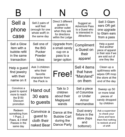 Buckhorn Bingo! Bingo Card