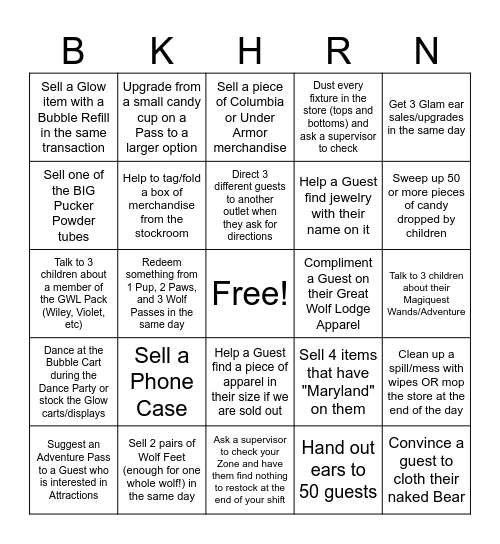 Buckhorn Bingo Card