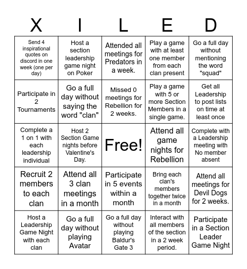 Sobi's Bingo Card Bingo Card