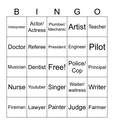 Occupation Bingo Card