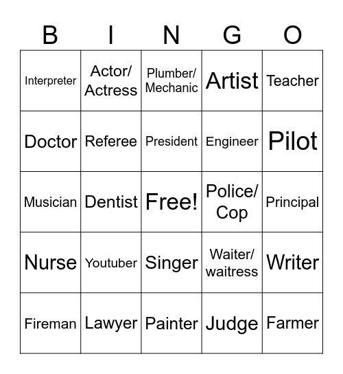 Occupation Bingo Card