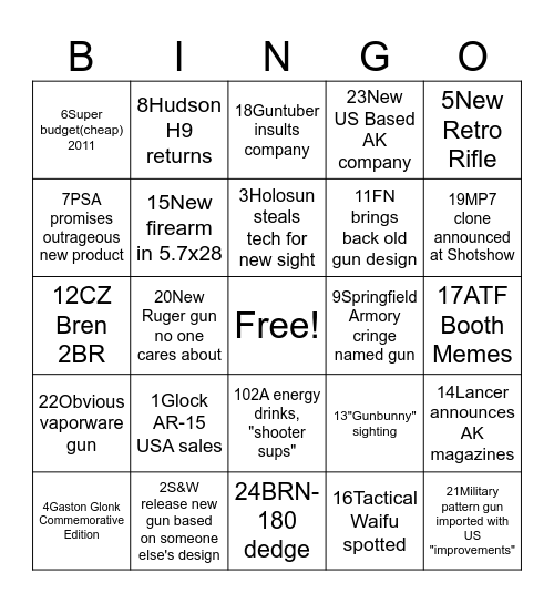 SHOT SHOW 2024 BINGO Card