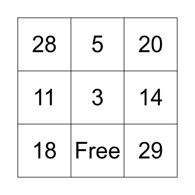 Number Bingo Card