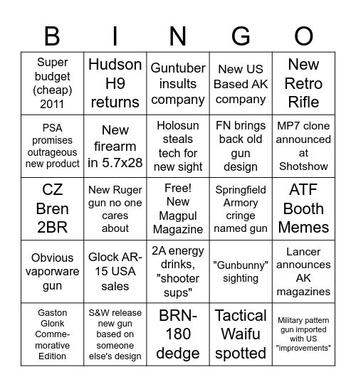 SHOTSHOW 2024 BINGO Card