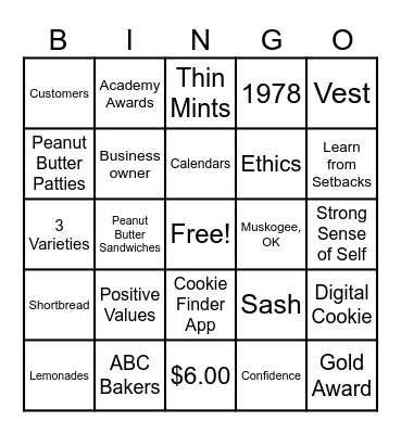 Cookie College Bingo Card