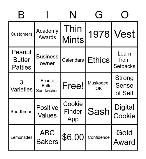 Cookie College Bingo Card