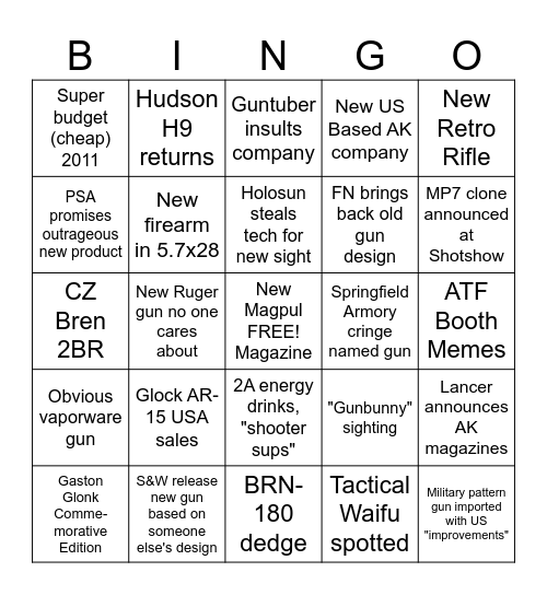 SHOTSHOW 2024 BINGO Card