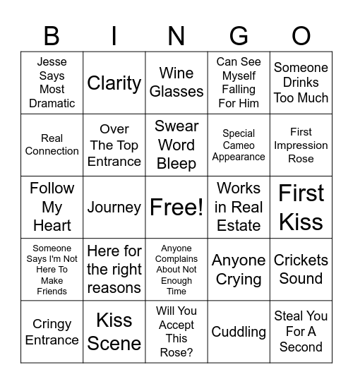 Bachelor Joey Bingo Card