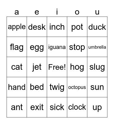 Short Vowel Sounds (Gr2) Bingo Card