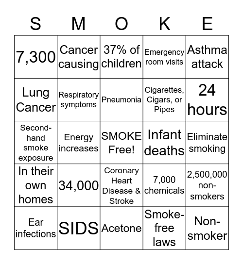 Second-hand Smoke Bingo Card