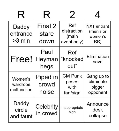 Royal Rumble 2024 Bingo Card