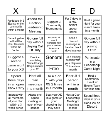 General Bingo Challenge Bingo Card
