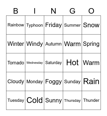 Weather Bingo Card