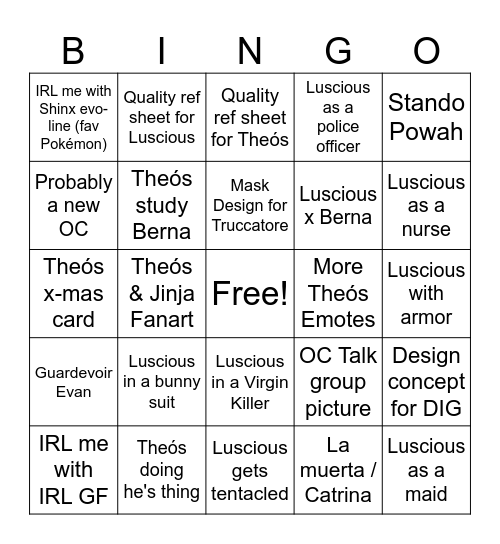 Lars' Commission Bingo Board Bingo Card