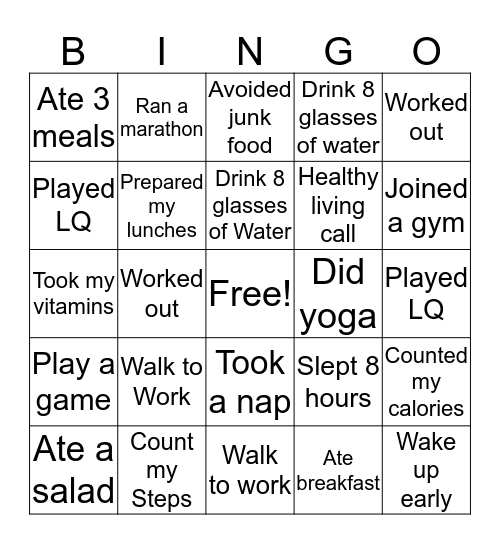 Healthy BINGO Card