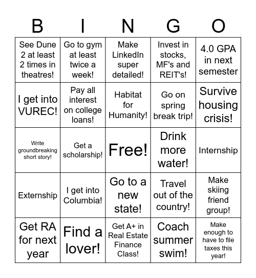 Cole's 2024 Bingo Card Bingo Card