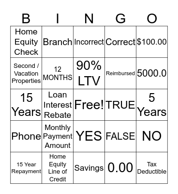 Home Equity Bingo Card