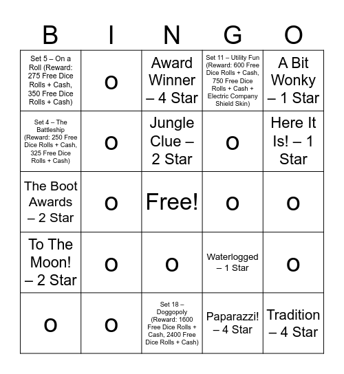 Monopoly Go Bingo Card