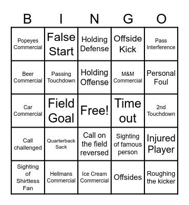 Super Bowl 2024 Bingo Card