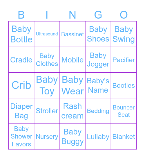 Aline's Baby Shower Bingo Card