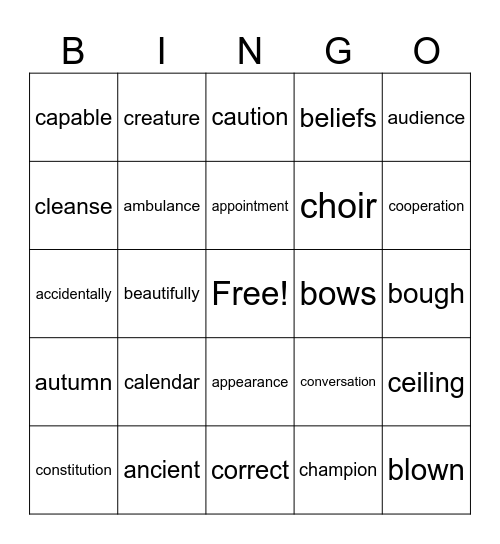 Untitled Bingo Card