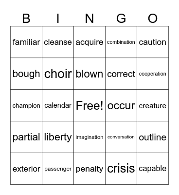 Untitled Bingo Card