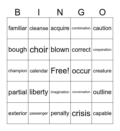 Untitled Bingo Card