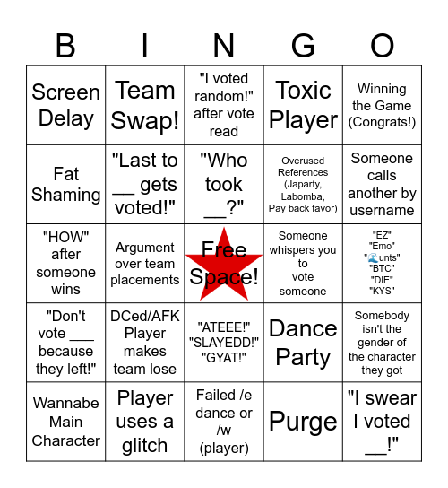 Total Roblox Drama Bingo (Expedition/Movies) (Vid Safe) Bingo Card