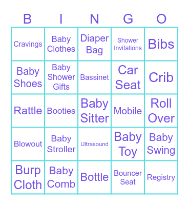 Aline's Baby Shower Bingo Card