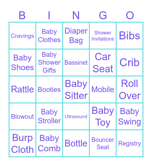 Aline's Baby Shower Bingo Card