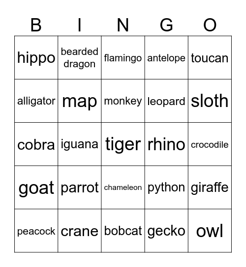 Safari Bingo Card