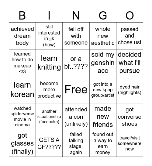 quinns 2024 bingo Card