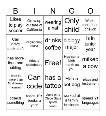 CHEM 111 Bingo!!!!! Bingo Card