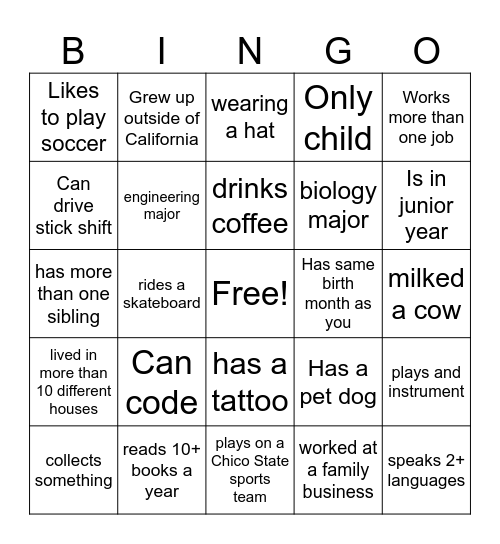 CHEM 111 Bingo!!!!! Bingo Card