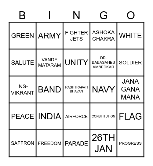 REPUBLIC DAY BINGO! Bingo Card