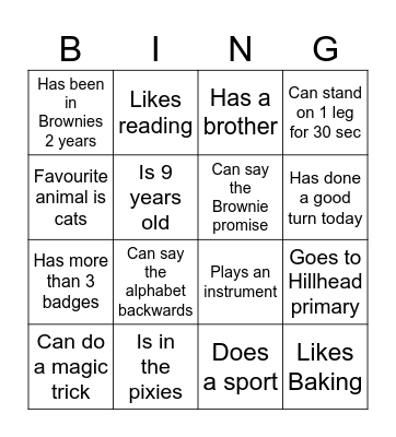Brownie Bingo Card