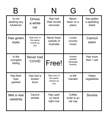 Find Someone Who Bingo Card