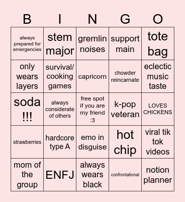 NINI CORE ଘ(੭*ˊᵕˋ)੭* ̀ˋ. Bingo Card