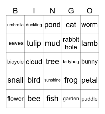 springtime common nouns Bingo Card